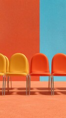 Fototapete - Modern Empty Conference Hall with Vibrant Chairs and Wide Aisles for Professional Meetings and Corporate Events Featuring Contemporary Color Blocking Design