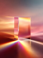 Poster - Aurora Gradient Transparent Glass Prism with Rainbow Light Refraction and Hologram Effects for Optical Science and Modern Advertising Use