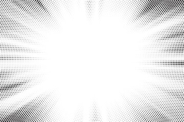 Fototapete - Halftone texture dot radial background, cartoon comic retro pop art dot border, halftone shadow
