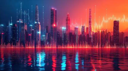 Wall Mural - urban development and investment trends highlighted by colorful city skyline and growth graphs