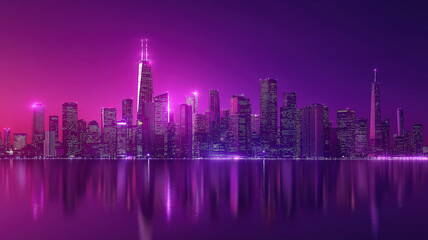 Wall Mural - smart cityscape with purple tech background and abstract modern buildings in neon aesthetic