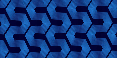 Wall Mural - Dark blue background with hexagon geometric lines pattern. Abstract shiny hexagon lines. Futuristic technology concept