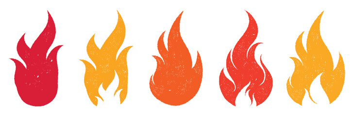 crayon drawn red fire flames icons collection. fire flame icon. crayon vector logo. hot fire on whit