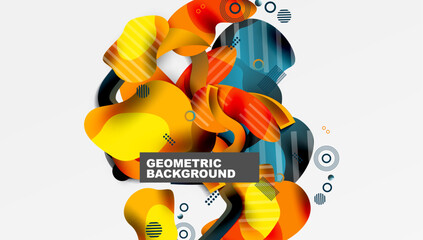 Aufkleber - Abstract geometric shapes overlap, creating vibrant colorful composition. Modern design with layered elements, dynamic visual effect.
