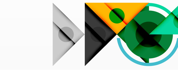 Leinwandbilder - Abstract geometric shapes overlap, creating dynamic composition. Colors include orange, green, gray, black, white. Minimalist design.