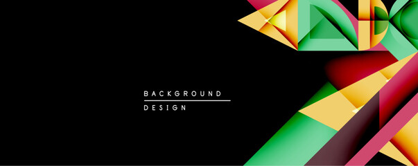 Aufkleber - Abstract geometric shapes overlap, creating vibrant color blocks. Design features yellow, green, red, magenta hues against black backdrop. Modern aesthetic.