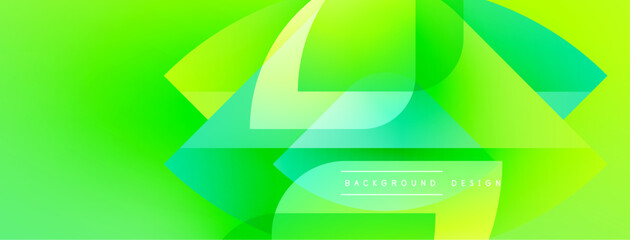 Aufkleber - Bright green abstract background. Overlapping shapes create dynamic visual effect. Modern design elements present smooth gradients.