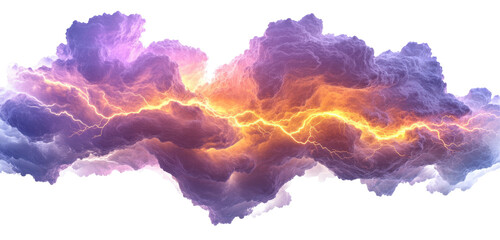 Aufkleber - A vibrant, amorphous cloud formation, swirling with intense, golden-orange lightning that cuts through its purple and white depths