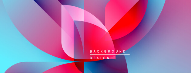 Poster - Abstract gradients blend, creating dynamic visual flow. Overlapping shapes suggest depth, vibrant colors dominate composition. Modern design element.