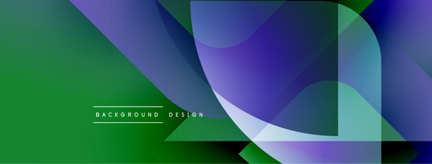 Fototapete - Abstract geometric shapes overlap. Green, purple, turquoise hues dominate composition. Modern design element for backgrounds.