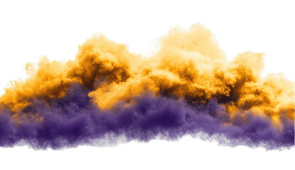 Aufkleber - A billowing cloud formation, predominantly golden-yellow above transitioning to deep purple below, isolated on a black background