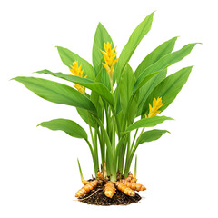 Turmeric plant with yellow flowers isolated on transparent background