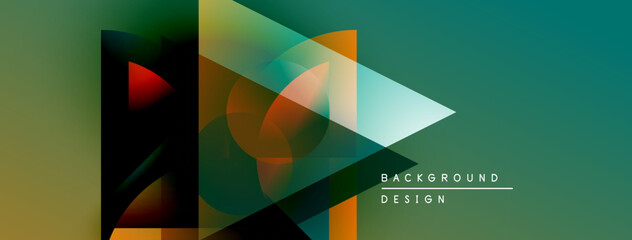 Aufkleber - Abstract geometric shapes overlap, creating vibrant color gradients. Design features teal, orange, green hues. Minimal text present.