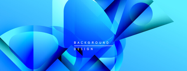 Fototapete - Abstract blue design features overlapping geometric shapes. Gradient colors create dynamic visual effect. Modern background suitable for various projects.