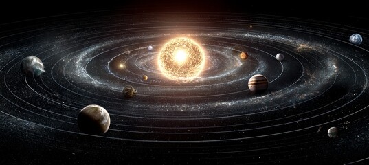 Wall Mural - planetary solar system with sun and planets. science galaxy astronomy education. generative ai techn