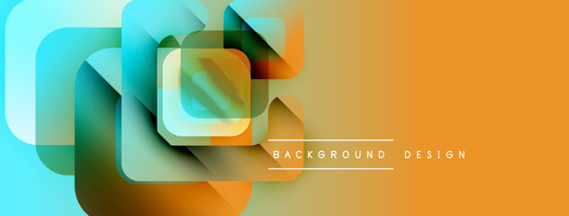Aufkleber - Abstract geometric shapes overlap, creating vibrant color gradients. Orange, turquoise, yellow hues dominate composition. Modern design element.