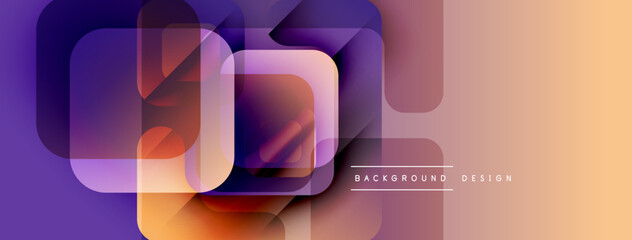 Fototapete - Abstract geometric shapes overlap. Purple, orange hues create modern design. Gradient transitions offer visual depth, smooth texture.