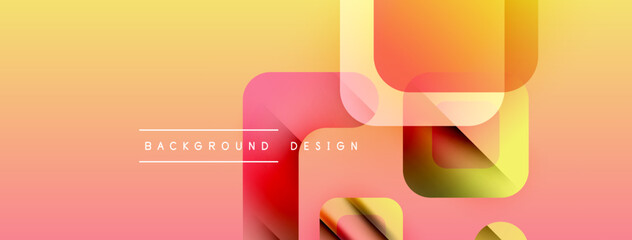 Fototapete - Abstract gradient background. Rounded rectangles overlap creating dynamic visual effect. Warm colors dominate composition. Text reads background design.