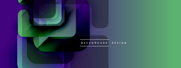Fototapete - Abstract geometric shapes overlap, creating vibrant gradient background. Modern design elements suggest technology, innovation.