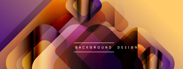 Fototapete - Abstract geometric shapes overlap, creating vibrant gradients. Warm tones dominate, with purple accents. Modern design element for backgrounds.