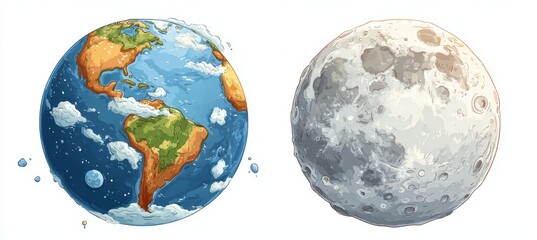 earth and moon illustration. space astronomy science education. generative ai technology.