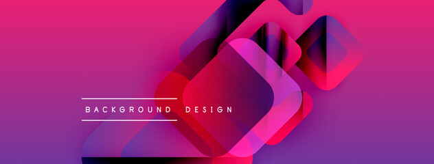 Fototapete - Abstract geometric shapes overlap vibrant pink, purple gradients. Modern design elements create dynamic visual texture. Background text reads background design.