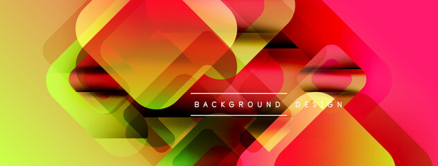 Fototapete - Abstract geometric shapes overlap. Vibrant colors blend, creating dynamic visual effect. Modern design elements present smooth transitions.