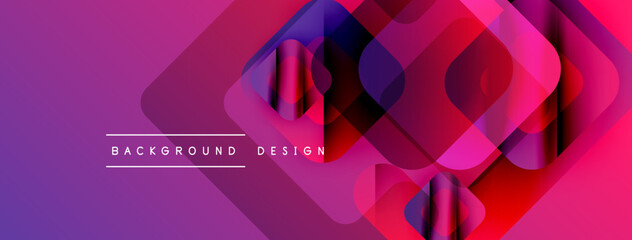 Fototapete - Abstract geometric shapes overlap, creating vibrant purple, pink, red gradients. Modern design elements suggest technology, innovation.