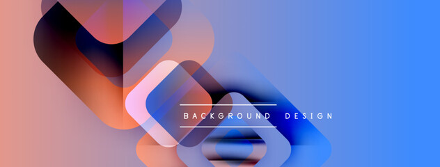 Fototapete - Abstract geometric shapes overlap, creating vibrant gradient background. Blue, pink hues dominate composition. Modern design element.