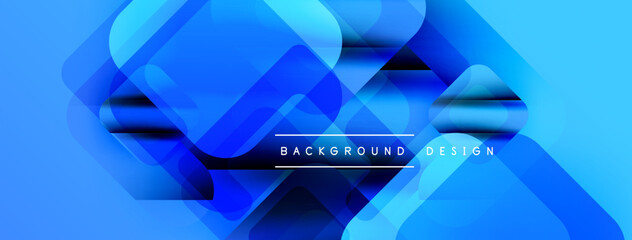 Fototapete - Abstract blue background features overlapping geometric shapes. Gradient colors create dynamic visual effect. Modern design elements present.
