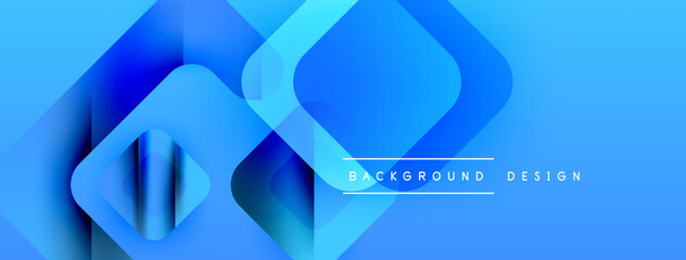 Fototapete - Abstract blue layers create dynamic composition. Modern design features overlapping squares, gradients, smooth transitions. Minimalist aesthetic.