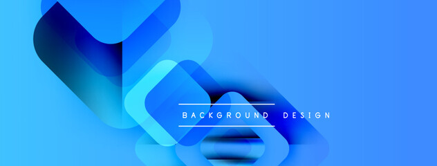 Fototapete - Abstract blue design features overlapping rounded squares. Gradient effect creates depth, modern aesthetic. Text reads background design.