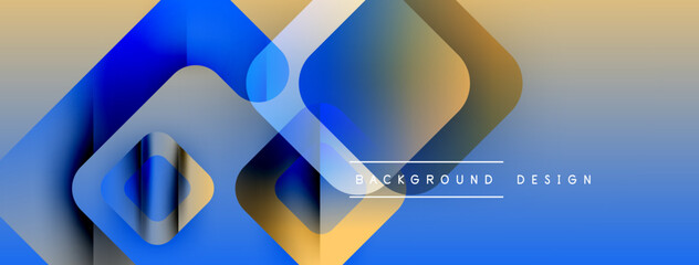 Fototapete - Abstract geometric shapes overlap, creating vibrant blue, yellow gradients. Modern design elements suggest technology, innovation. Smooth transitions define composition.