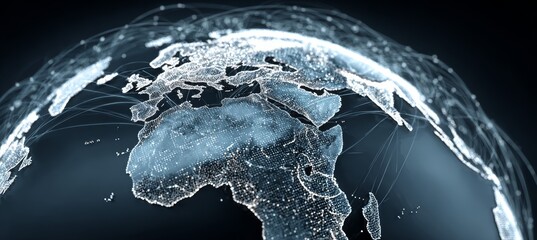 Fototapete - Digital world map show Europe, Arab, And Africa. Global internet network telecom and communication. Generative AI technology.