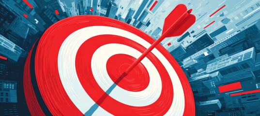 Poster - Dartboard goal target. Business focus aim for success achievement. Generative AI technology.	
