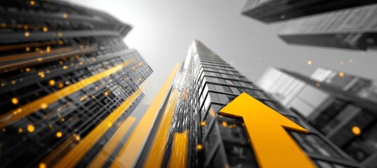 Poster - Up arrow on office building. Business focus target for success achievement. Generative AI technology.