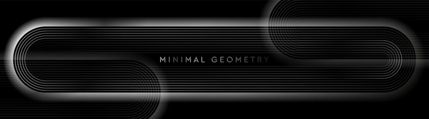 Poster - Abstract black background with grey metallic smooth minimal lines. Vector geometric banner design
