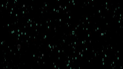 Sticker - green glowing computer binary numbers loop slow motion flying on clean copy space black background.