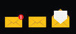 © Vector Saman - Yellow Email Envelope Icons with Notification and Message on Black Background