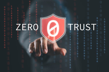 Leinwandbilder - Zero trust security concept. Identity and device verification. Businessman touching zero trust icon for business information security network.