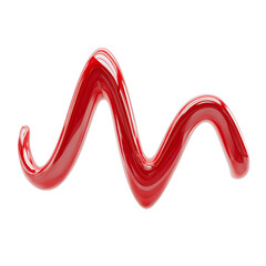 Wall Mural - Abstract red glossy wavy shape flowing fluid over white surface art