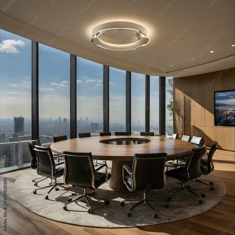 modern corporate boardroom with city skyline view, executive meeting ...