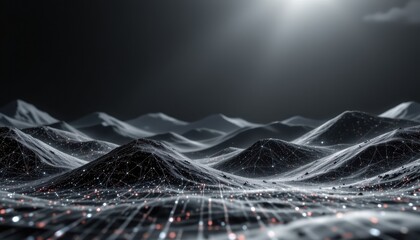 create an abstract gray landscape scene on a black background using 3d technology and illustration t