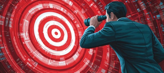 Poster - Businessman find target success. Business focus aim for success achievement. Generative AI technology.	
