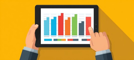 Poster - Businessman touch chart on tablet display. Investment business stock diagram concept.	Generative AI technology.
