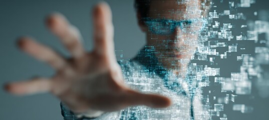 Poster - Businessman access the virtual matrix space. Generative AI technology.	
