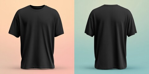 Aufkleber - Black blank t shirt template on a white background, front and back view mockup for design presentation