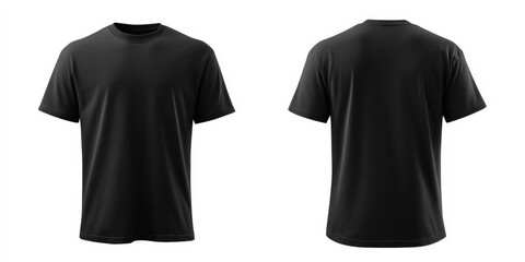 Aufkleber - Front and back view of a blank black t shirt template, perfect for showcasing designs or prints, isolated on a white background