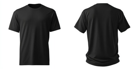 Aufkleber - Black blank t shirt template, front and back view mockup isolated on white background with clipping path, for design presentation or print t shirt advertising