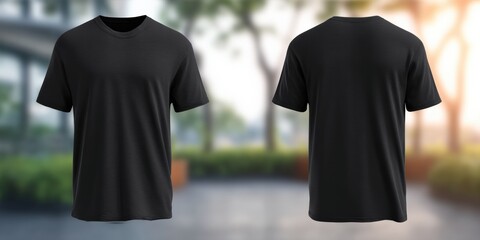 Aufkleber - Front and back view of a black t shirt mockup, perfect for showcasing designs in a realistic way